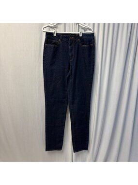 Lands End Womens High Rise Tapered Leg Jeans Sz 10 Tall Dark Wash Stretch Denim